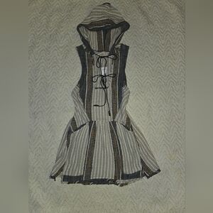 Free People Striped Hooded Mini Dress in Beige, Gray and Brown